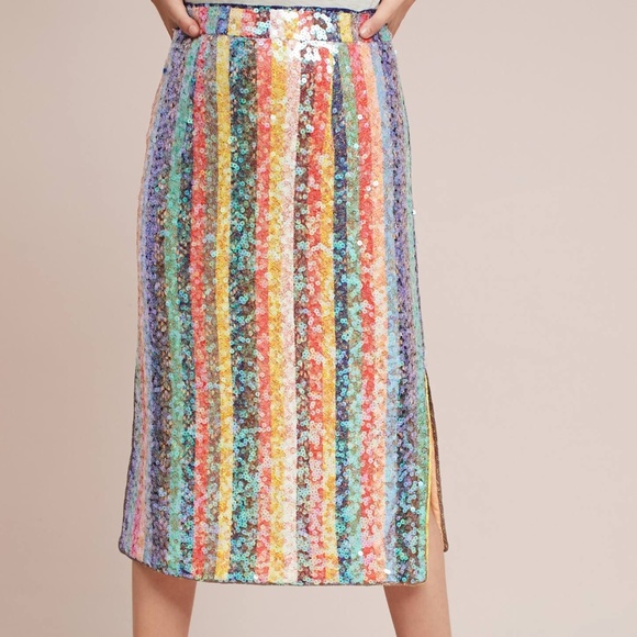 NWT🌸Anthropologie Sequined Palette Midi Skirt - Picture 2 of 5